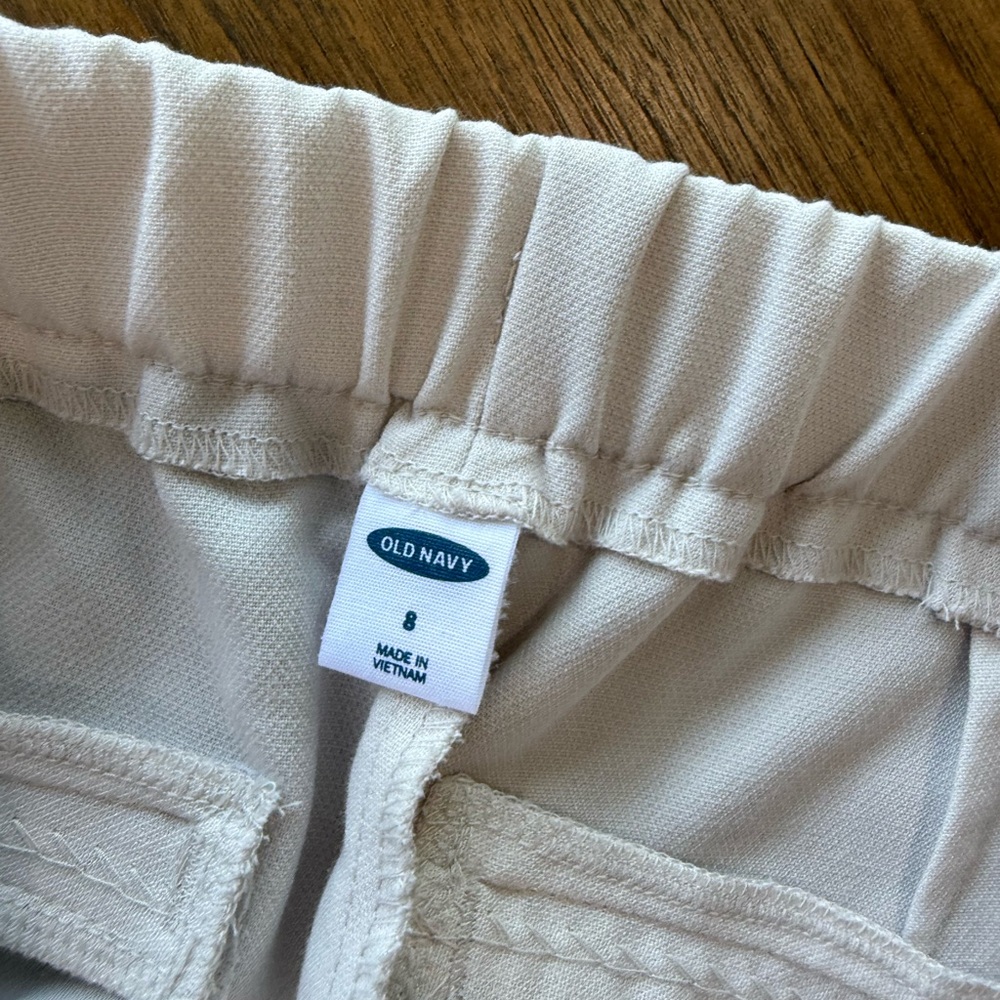 Old Navy Cream Dress Pants Straight-Leg Flat-Front Elastic Waist - Picture 6 of 8